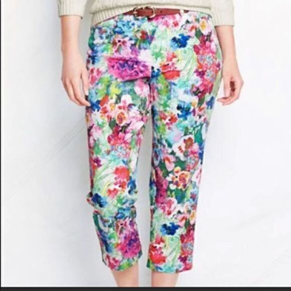 LAND'S END Ladies Chino Cropped Floral Pants US 10